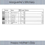 a list of DMC floss needed to complete the cross stitch chart Happy Mother's Day