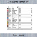 A list of DMC floss needed to complete the Corn Harvest cross stitch design chart